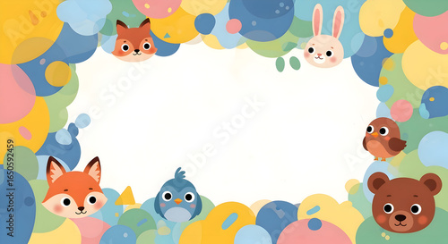 Cute cartoon animals frame with blank space 