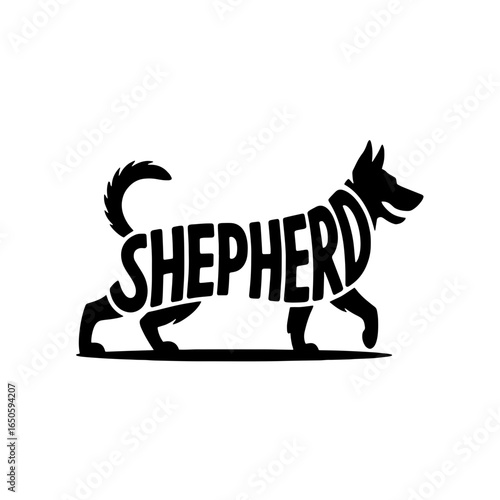 Creative design of a shepherd dog silhouette with the word shepherd integrated into the shape, showcasing a unique artistic style
