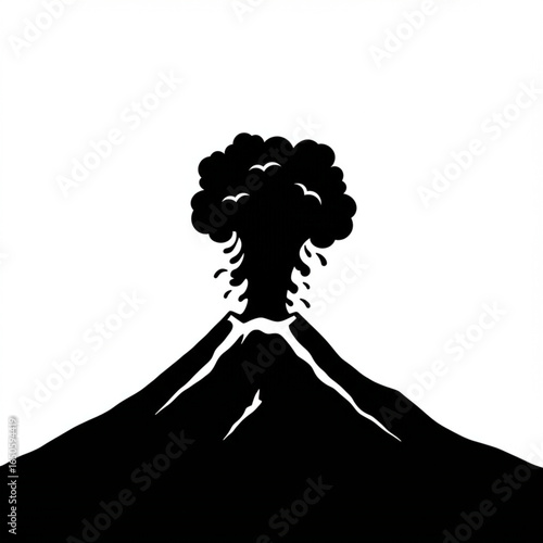 Volcanic Eruption A Dramatic Silhouette of Nature's Power in Black and White