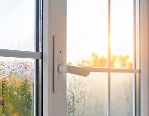 Moody artistic photo of frosted window glass heavily blurred by condensation with a faint shadow on the other side