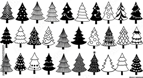 Collection of various christmas trees isolated on white background