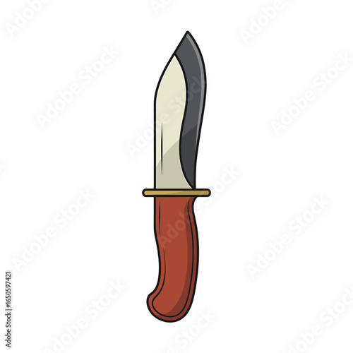 Cartoon Illustration of a Classic Hunting Knife with a Wooden Handle and Sharp Blade for Outdoor Adventures
