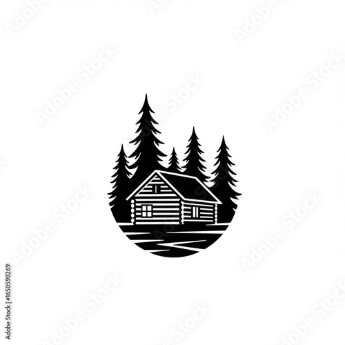 Cabin in the Woods Rustic Log Cabin Illustration