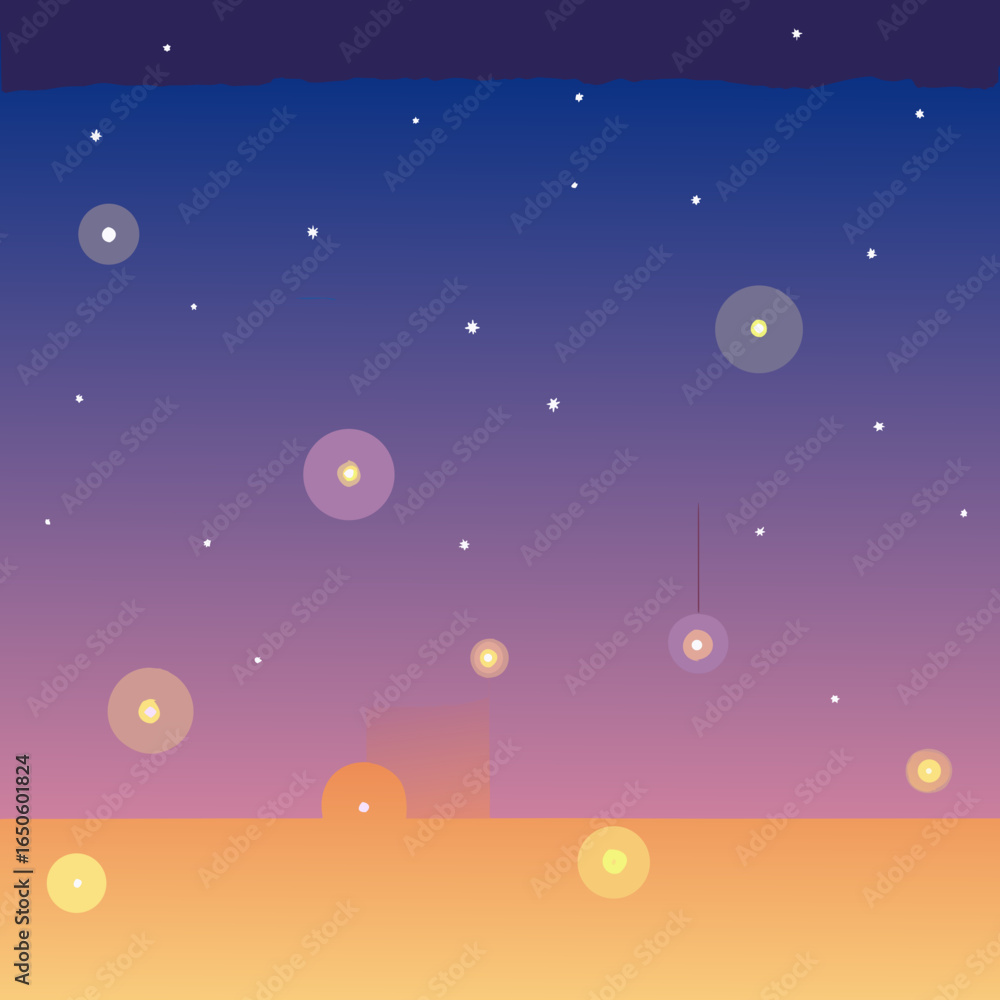 Fototapeta premium Enchanting night sky with glowing lanterns and distant stars