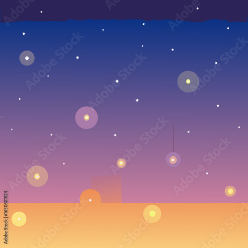 Enchanting night sky with glowing lanterns and distant stars