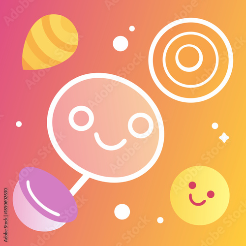 Cute gradient background with cartoon faces and toys