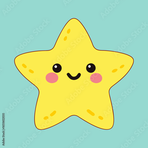Cute yellow star with a happy face and pink cheeks