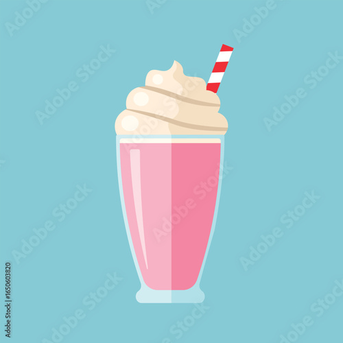 Milkshake flat design. Strawberry milkshake with cream on top. Vector design suitable for logos, stickers and other products. Nice design and not ugly. design 1