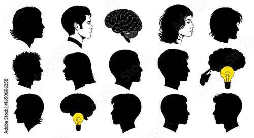 Unlock your potential with diverse silhouettes showcasing human intellect and brilliant ideas
