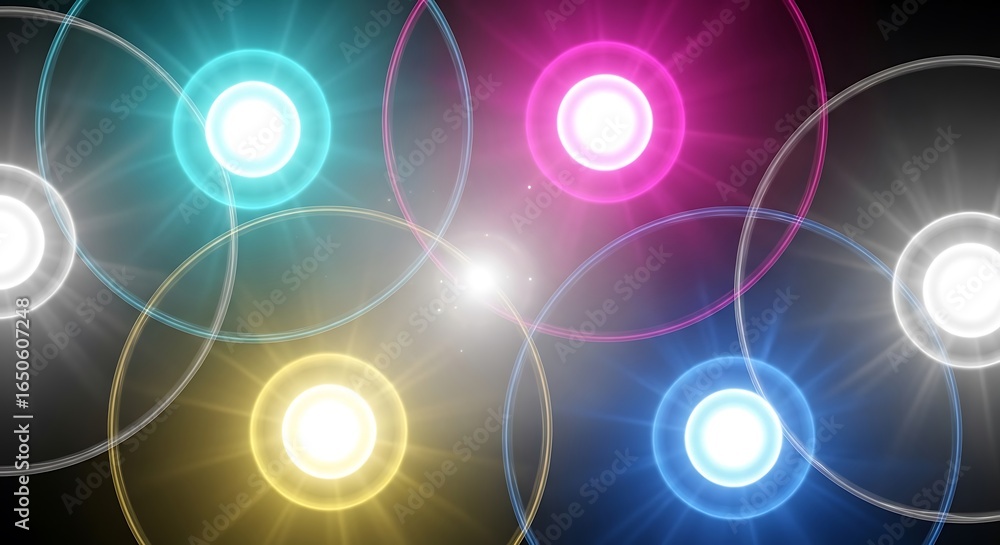 Obraz premium Radiant overlapping circles generating a futuristic colorful light effect artwork