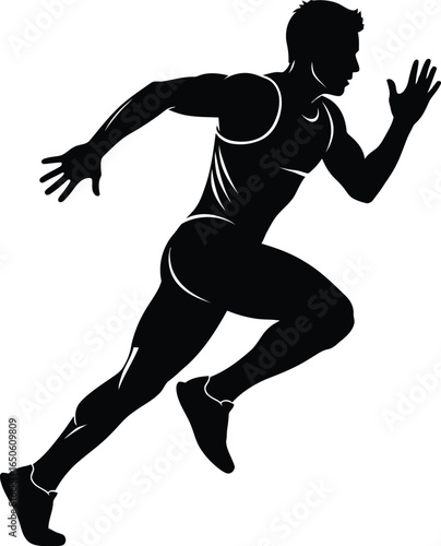 Silhouette of a runner sprinting in a race, capturing speed, motion, and energy of athletic competition and pursuit of fitness