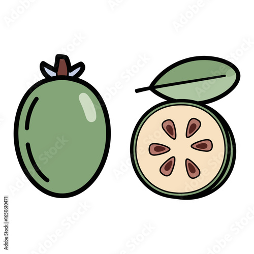 Fresh Feijoa Fruit Whole and Sliced. Perfect for healthy eating and culinary creations.