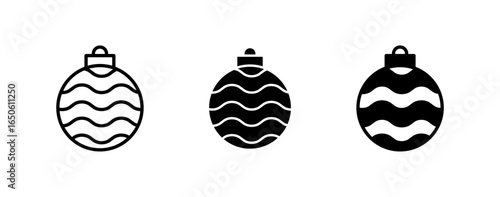 Icon set christmas ball decoration. Celebration winter season xmas. Decorative ornament icon.