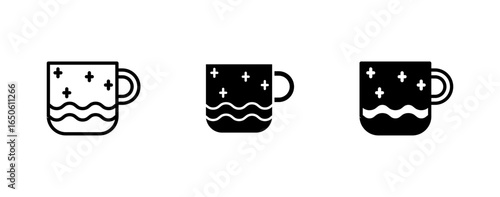 Icon set hot winter cup of drink. Celebration winter season xmas. Decorative ornament icon.