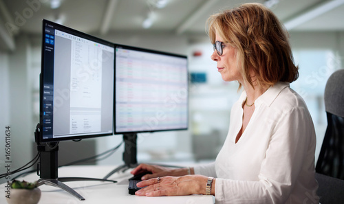 Cuadro en lienzo Woman Using Software To Manage Invoices