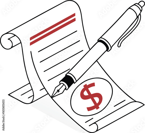 Vector illustration of a pen writing on a blank notebook page, a business tool for jotting down notes and ideas