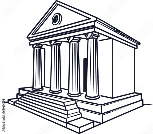 Classical marble columns of an ancient Greek temple illustrate the architectural symbol of law and business