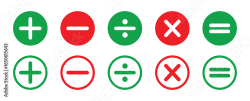 Math Icons Set, Basic mathematical symbol plus and minus multiplication division equals icon