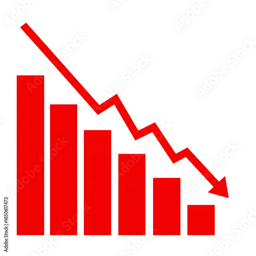 Red bar graph showing a downward trend with a descending arrow isolated on transparent background Free Download Red bar graph showing a downward trend with a descending arrow isolated on transparent background - GFXLoad