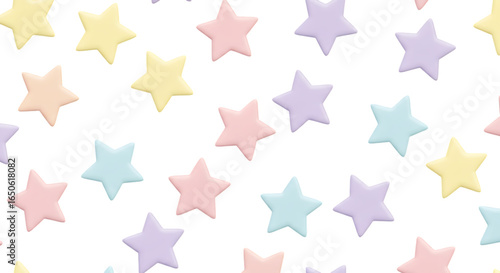 Soft pastel colored stars scattered on a black background isolated on transparent background