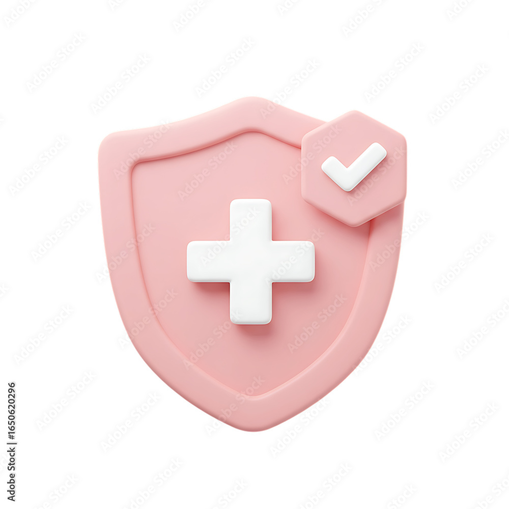 Obraz premium Pink shield with white cross and check mark isolated on transparent background