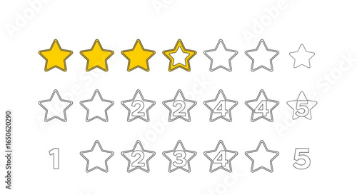 Customer satisfaction rating with three stars for review feedback and performance evaluation concept vector