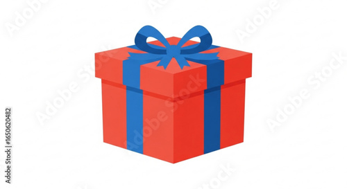 Red gift box with blue ribbon present for birthday christmas holiday celebration and special occasion surprise