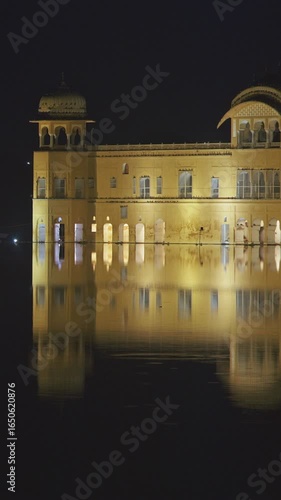 Jaipur, Rajasthan, India. Jal Mahal Or Water Palace In Night Illumination. Palace Inmiddle Of Man Sagar Lake. Originally Constructed Around 1699. Jal Mahal Palace Is Architectural Showcase Of Rajput