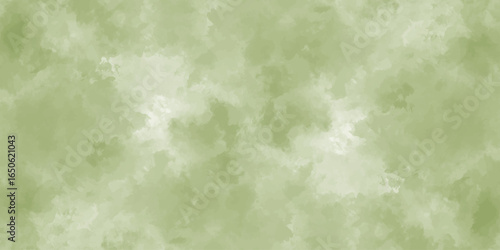 Abstract olive color watercolor splash background. Watercolor painting soft texture on wet white paper. hand drawn texture. Colorful painting vector background.	