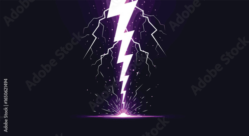 Powerful electric storm illuminating the dark sky with vibrant purple lightning strikes and scattered sparks creating a dramatic natural spectacle