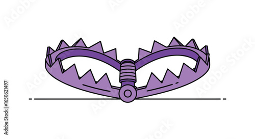 A sharp toothed metal trap resting open on a flat surface ready to snare an unwary animal