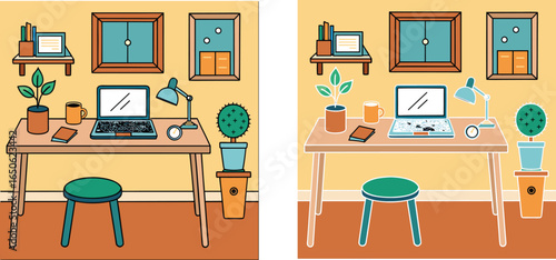   Work From Home setup, cozy desk with laptop Web