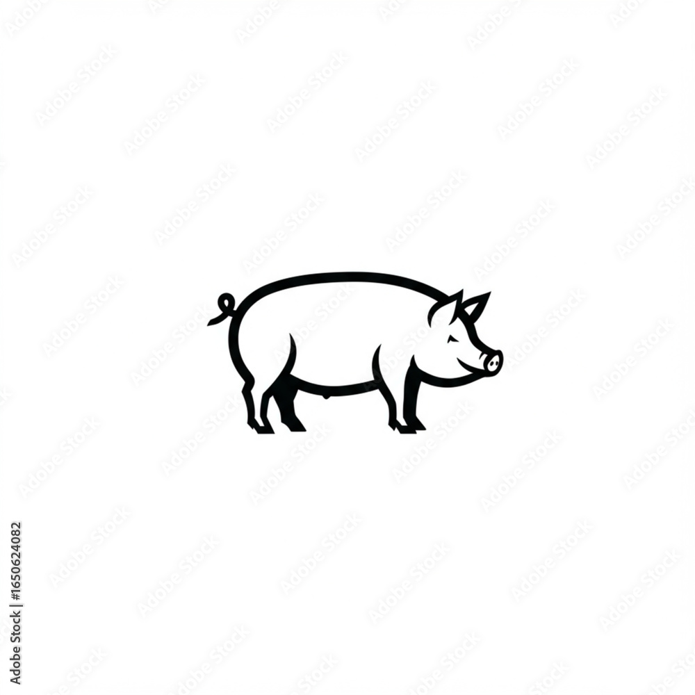 Fototapeta premium Minimalist pig icon logo design. Black and white vector illustration of a happy farm animal, perfect for butcher or agricultural branding.