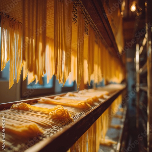 Freshly Made Traditional Pasta Drying in Artisan Workshop