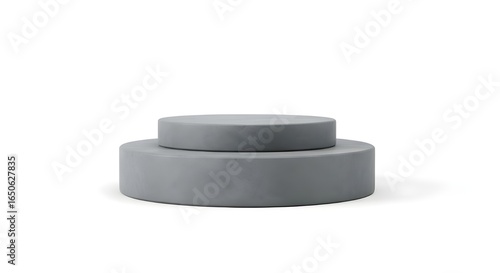 Two stacked cylindrical stone platforms in cool grey tone, minimal 3D render, isolated on pure white background.
