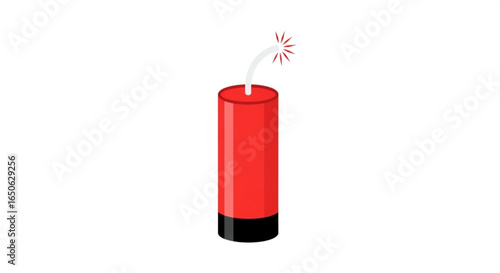 Red dynamite stick with burning fuse vector illustration for danger explosive and demolition concept art
