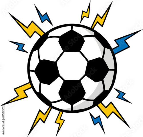 Soccer Ball with Lightning Bolts Vector - Football and Thunder Energy Graphic