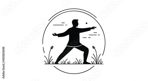 Person Practicing Tai Chi in Nature A Minimalist Line Art Illustration