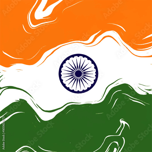 Vibrant abstract Indian flag design with artistic brushstrokes, symbolizing national pride and independence, ideal for patriotic celebrations and historical themes.