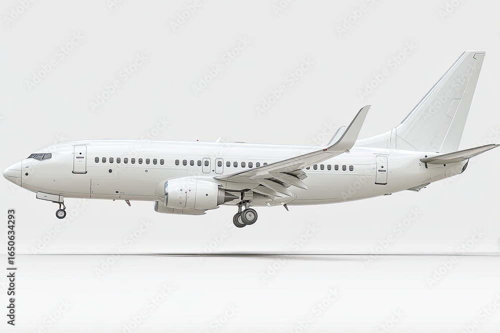 Fototapeta premium White passenger jet in mid-landing