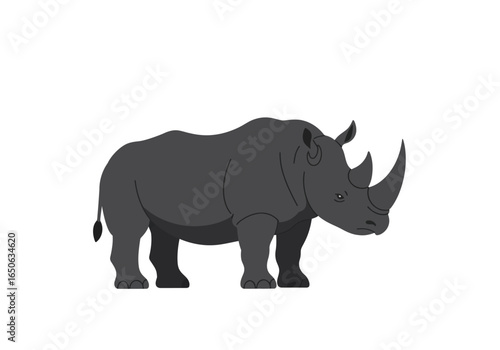 A black rhinoceros standing on a white background