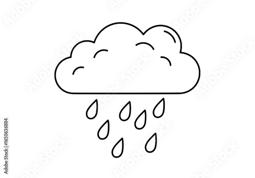 Simple cloud with falling rain drops icon representing weather and precipitation
