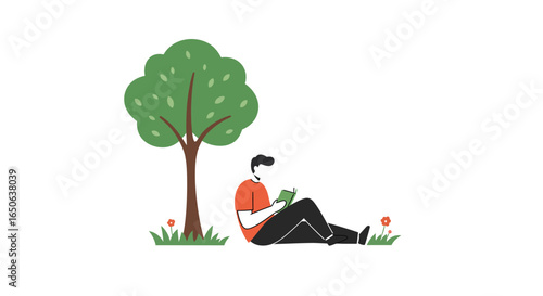 Man sitting under a tree reading a book enjoying a peaceful moment in nature