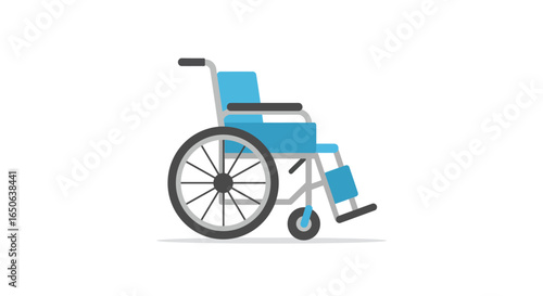 A blue wheelchair isolated on a white background, perfect for healthcare or accessibility illustrations