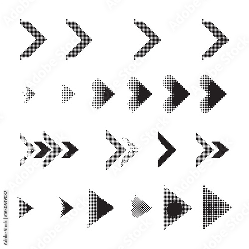Arrows composed of dots and lines in different sizes and directions movement navigation