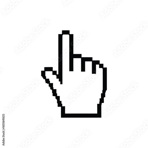 Vector illustration of pixelated hand cursor icon isolated on white background