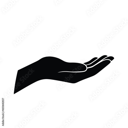 Vector illustration of open hand silhouette isolated on white background