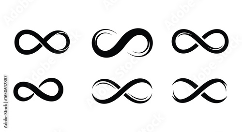 Infinity symbols in various modern designs on white background