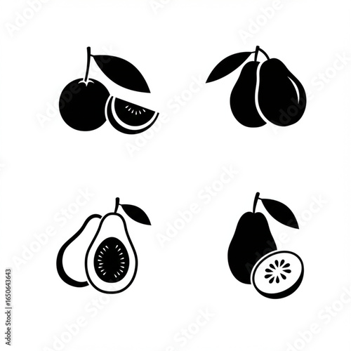 the illustration of many kind of fruit like orange, avocado, pear