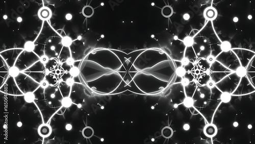 Quantum Rorschach test displaying simultaneous wave patterns and particle dots.